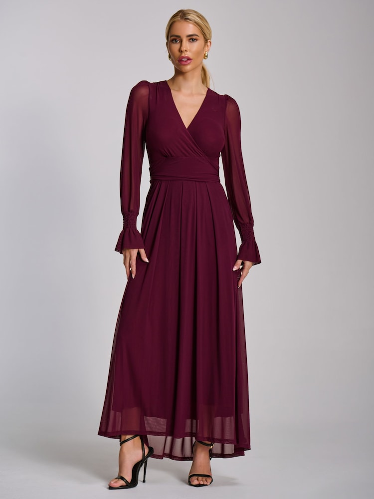 Jolie Moi Purple Mesh Long Sleeve Maxi Dress - Image 6 of 6