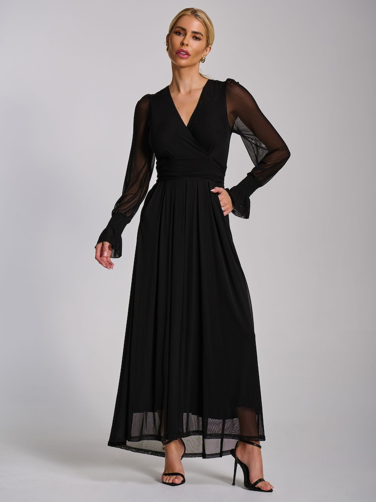 knee length dresses for ladies Long Sleeve Bodycon Maxi Dress in Mesh main image 1