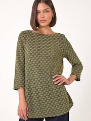 Roman Green Metallic Textured Knit Tunic Top - Image 1 of 5