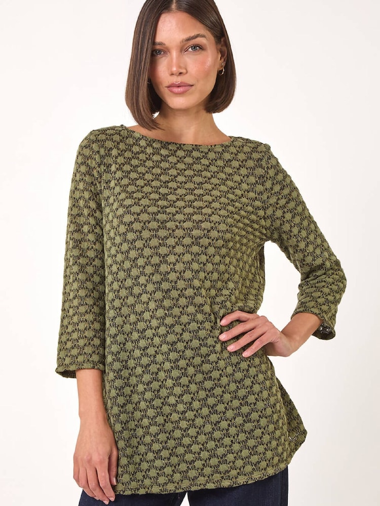 Roman Green Metallic Textured Knit Tunic Top - Image 1 of 5