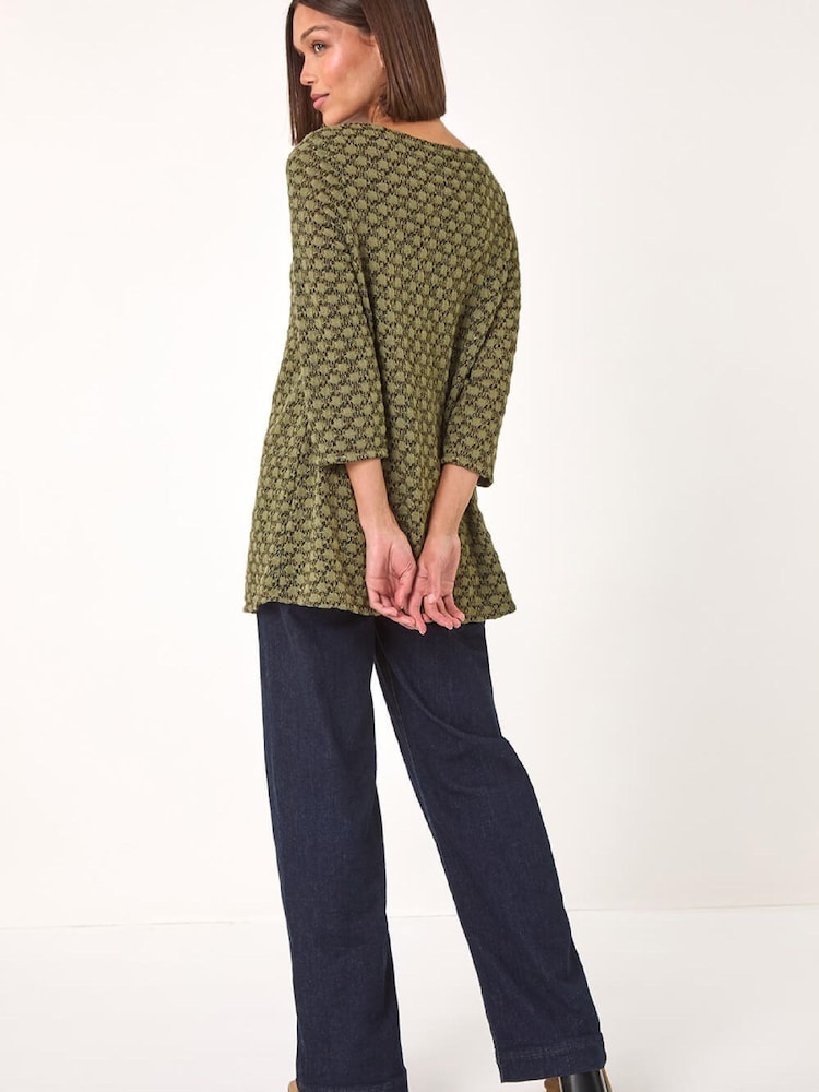 Roman Green Metallic Textured Knit Tunic Top - Image 2 of 5