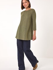 Roman Green Metallic Textured Knit Tunic Top - Image 4 of 5