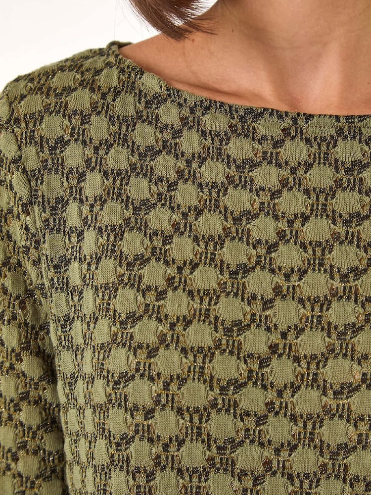 Roman Green Metallic Textured Knit Tunic Top - Image 5 of 5