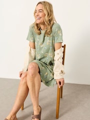 FatFace Simone Sage Green Posie Jersey Dress - Image 5 of 5