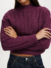 Cotton On Purple Boxy Mock Neck Knit Jumper - Image 3 of 3