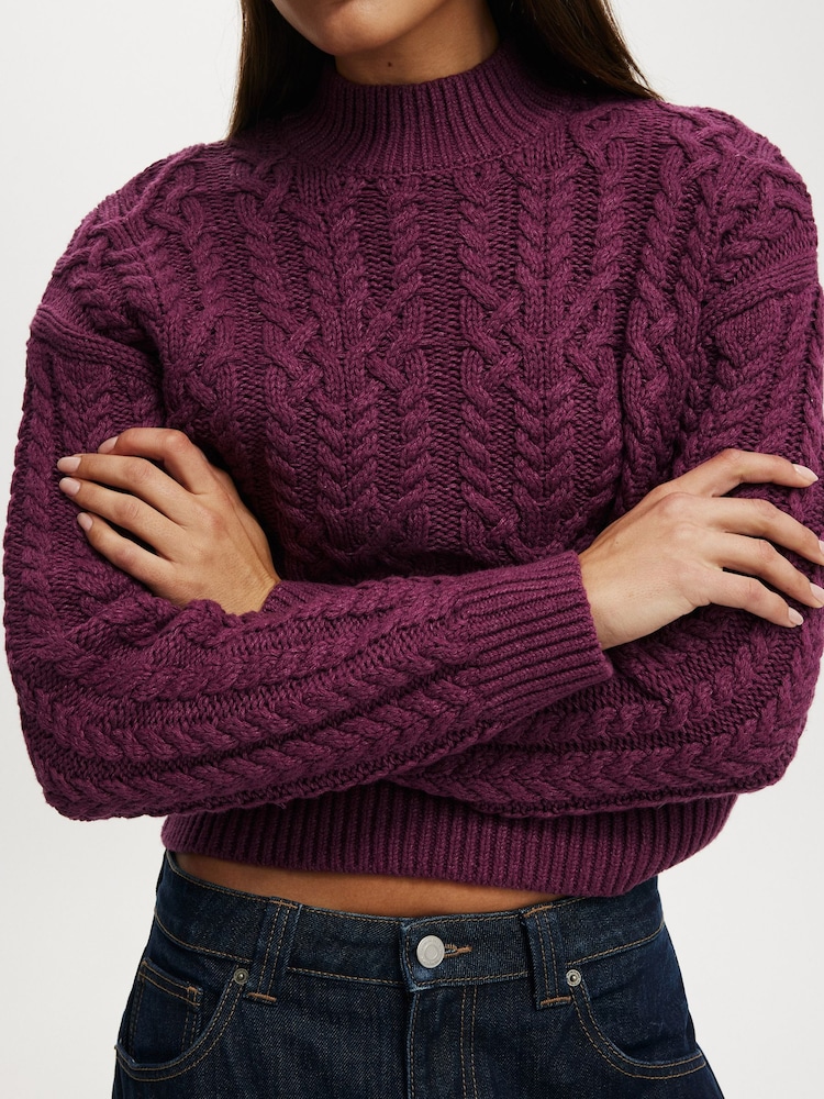 Cotton On Purple Boxy Mock Neck Knit Jumper - Image 3 of 3