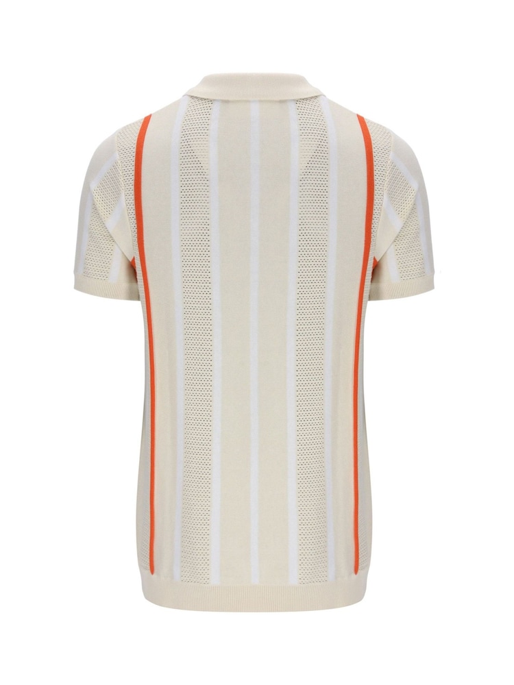 Fila Cream Giorgiocrochet Patchwork Knitted Polo Shirt With Zip Neck - Image 2 of 2