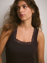 Choklad Brun - Hidden Support Lace Trim Thermal Tencel Modal Base Layer Bra Top Vest - Bild 2 av 7
