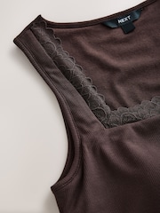 Choklad Brun - Hidden Support Lace Trim Thermal Tencel Modal Base Layer Bra Top Vest - Bild 7 av 7