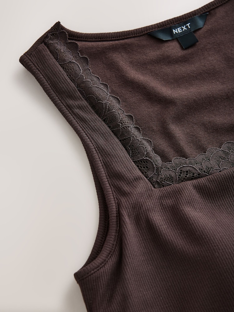Choklad Brun - Hidden Support Lace Trim Thermal Tencel Modal Base Layer Bra Top Vest - Bild 7 av 7