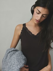 Chocolate Brown Thermal Base Layer Lace Trim Vest - Image 1 of 7