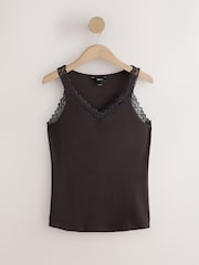 Chocolate Brown Thermal Base Layer Lace Trim Vest - Image 5 of 7