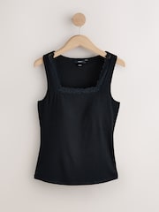 Svart - Hidden Support Lace Trim Thermal Tencel Modal Base Layer Bra Top Vest - Bild 5 av 7