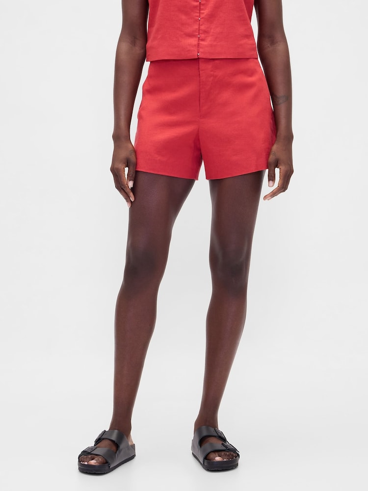 Gap Red 4inch Mid Rise Linen-Blend Shorts - Image 1 of 5
