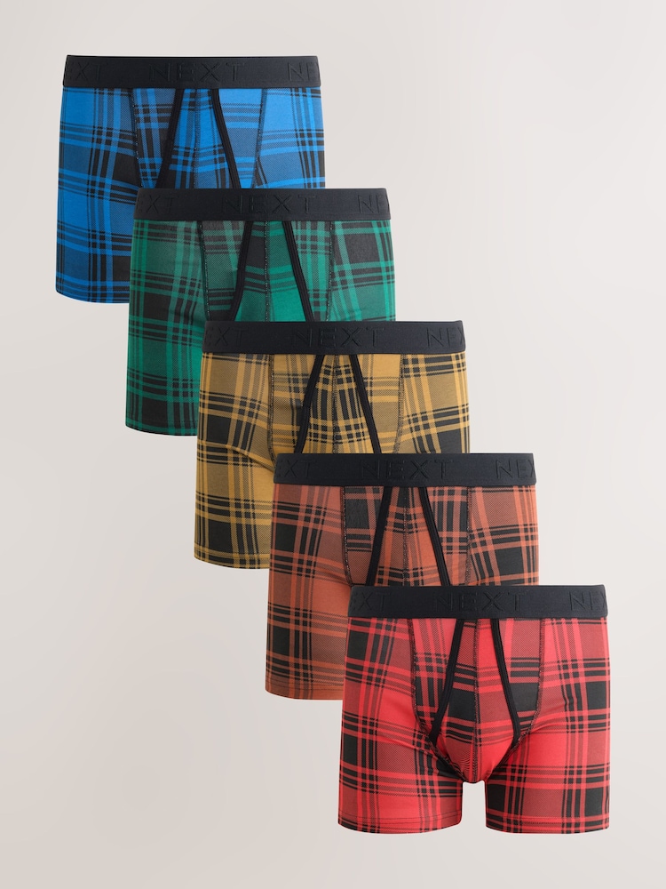 Red/Yellow/Green Check A-Front Cotton Rich Boxers 5 Pack - Image 1 of 9 Red/Yellow/Green Check A-Front Cotton Rich Boxers 5 Pack - Image 1 of 9