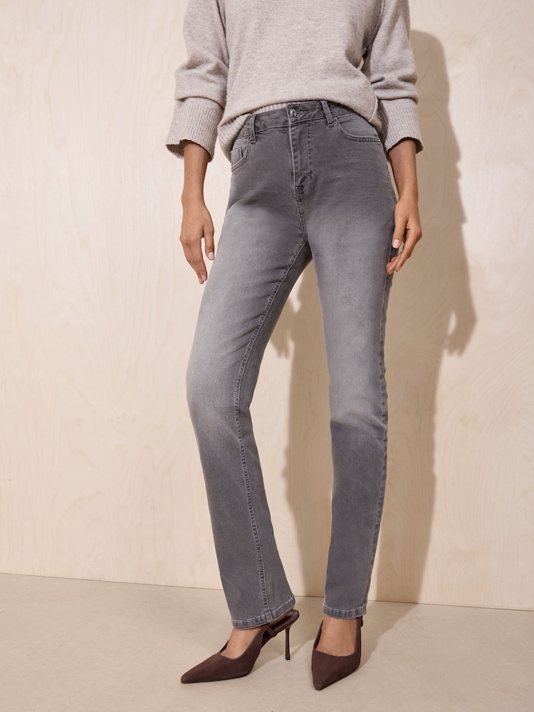 Friends Like These Grey Petite Full Length Stovepipe Straight Leg Denim Jeans - Image 1 of 5 Friends Like These Grey Petite Full Length Stovepipe Straight Leg Denim Jeans - Image 1 of 5