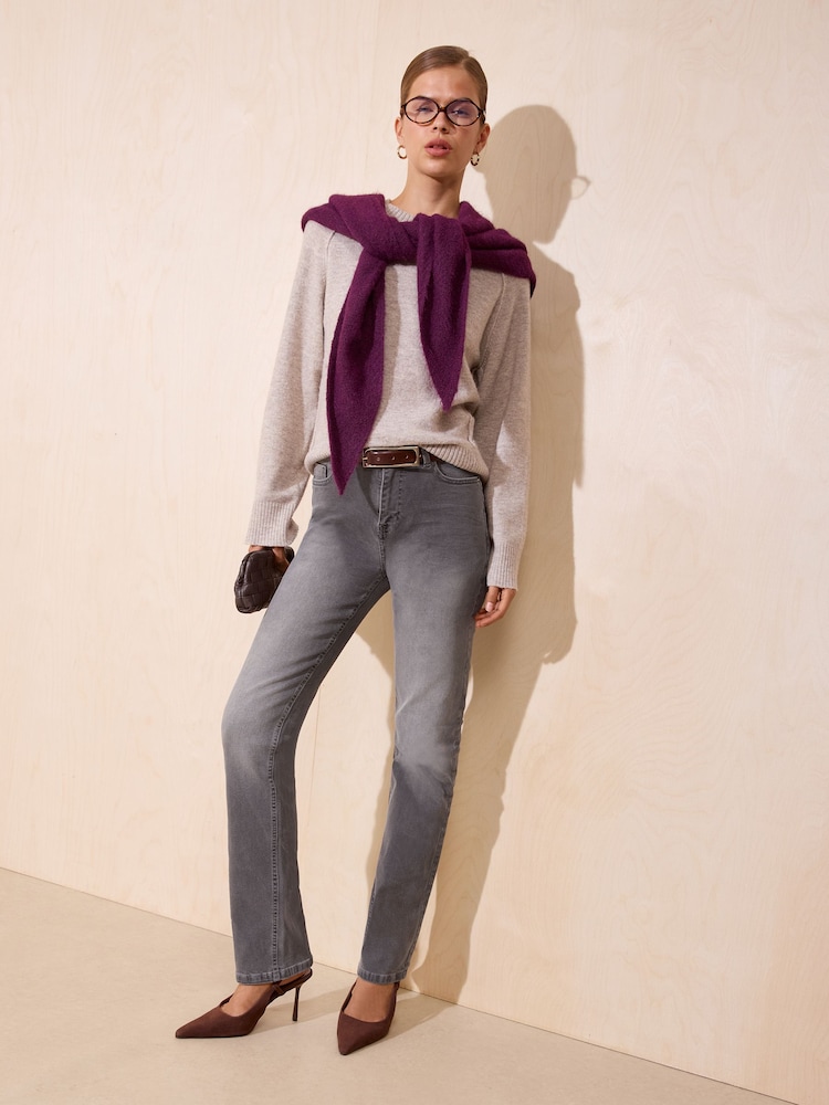 Friends Like These Grey Petite Full Length Stovepipe Straight Leg Denim Jeans - Image 2 of 5 Friends Like These Grey Petite Full Length Stovepipe Straight Leg Denim Jeans - Image 2 of 5