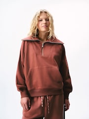 self. Rust Brown Half Zip Sweatshirt - Image 1 of 8