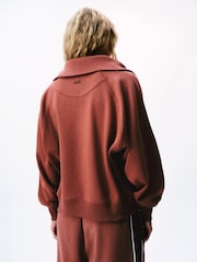 self. Rust Brown Half Zip Sweatshirt - Image 4 of 8