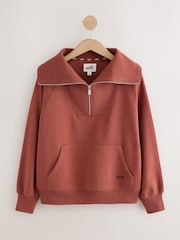 self. Rust Brown Half Zip Sweatshirt - Image 6 of 8