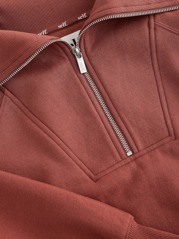 self. Rust Brown Half Zip Sweatshirt - Image 8 of 8