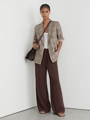 Reiss Chocolate Brown Aimee Petite Drawstring Wide-Leg Trousers - Image 1 of 9