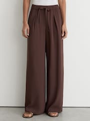Reiss Chocolate Brown Aimee Petite Drawstring Wide-Leg Trousers - Image 4 of 9