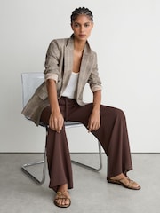 Reiss Chocolate Brown Aimee Petite Drawstring Wide-Leg Trousers - Image 5 of 9