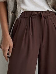 Reiss Chocolate Brown Aimee Petite Drawstring Wide-Leg Trousers - Image 6 of 9
