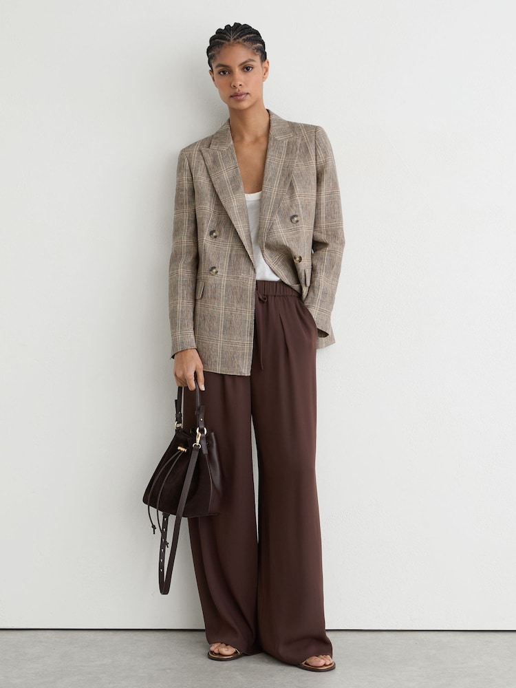 Reiss Chocolate Brown Aimee Drawstring Wide-Leg Trousers - Image 1 of 8 Reiss Chocolate Brown Aimee Drawstring Wide-Leg Trousers - Image 1 of 8