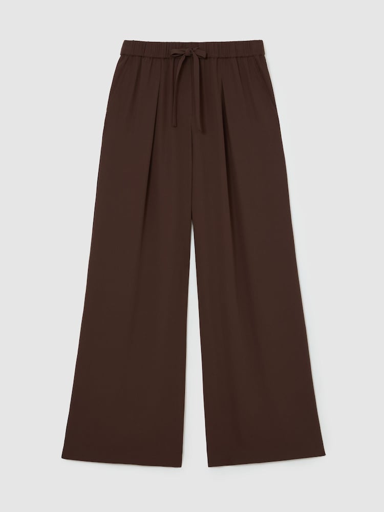 Reiss Chocolate Brown Aimee Drawstring Wide-Leg Trousers - Image 2 of 8 Reiss Chocolate Brown Aimee Drawstring Wide-Leg Trousers - Image 2 of 8