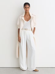 Reiss White Deena Petite Side-Split Wide-Leg Trousers - Image 1 of 8
