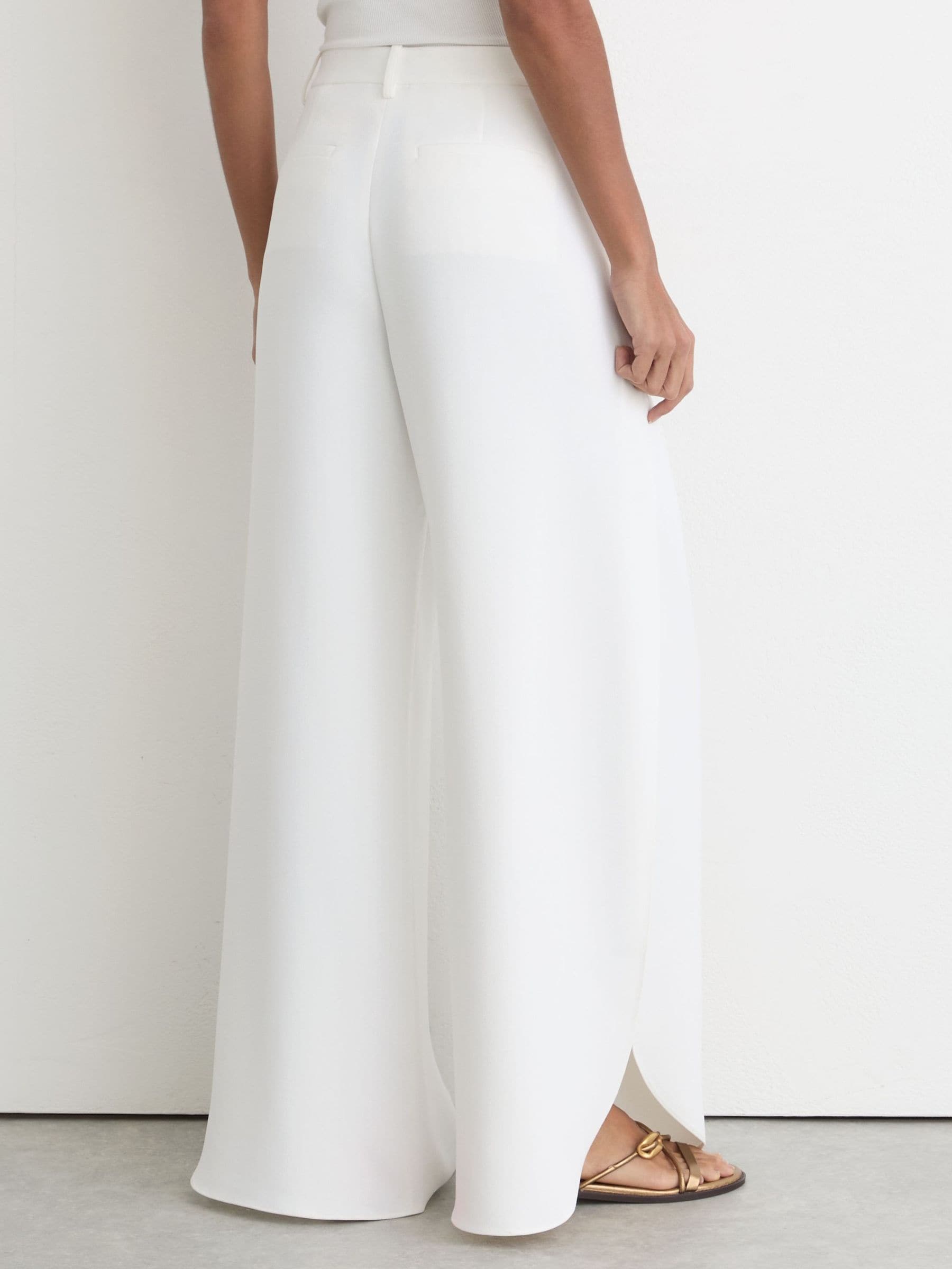 Buy Reiss White Deena Petite Side-Split Wide-Leg Trousers from
