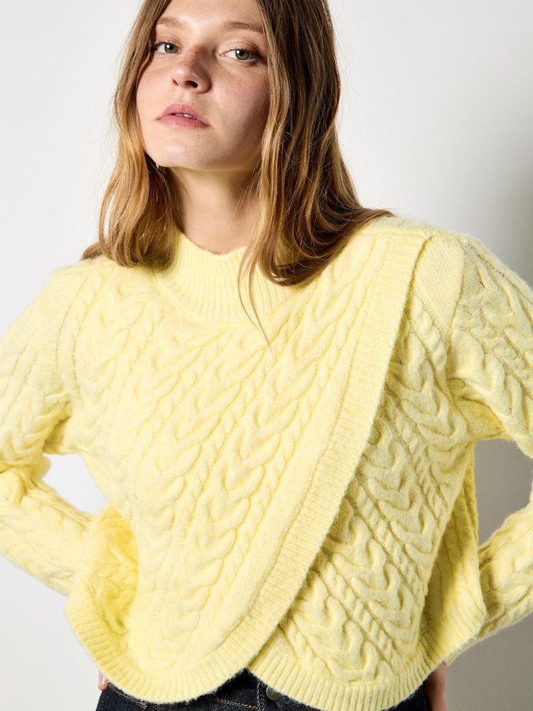 Apricot Yellow Cable Knit Wrap Jumper - Image 1 of 4