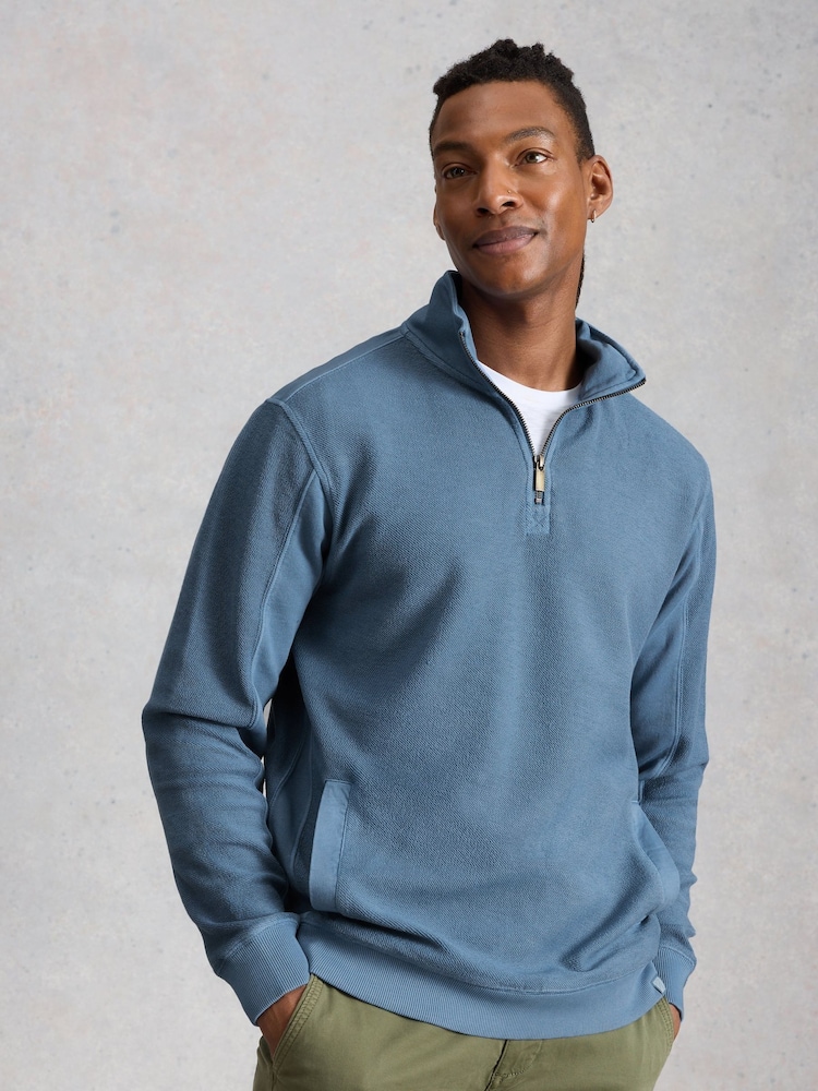 White Stuff Blue Sidmouth Half-Zip Sweat Top - Image 1 of 6