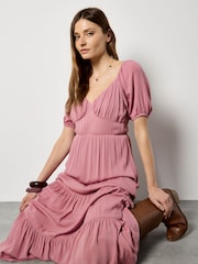 Apricot Pink Crinkle Tiered Maxi Dress - Image 1 of 5