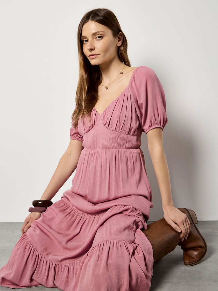 Apricot Pink Crinkle Tiered Maxi Dress - Image 1 of 5
