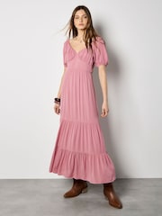 Apricot Pink Crinkle Tiered Maxi Dress - Image 2 of 5
