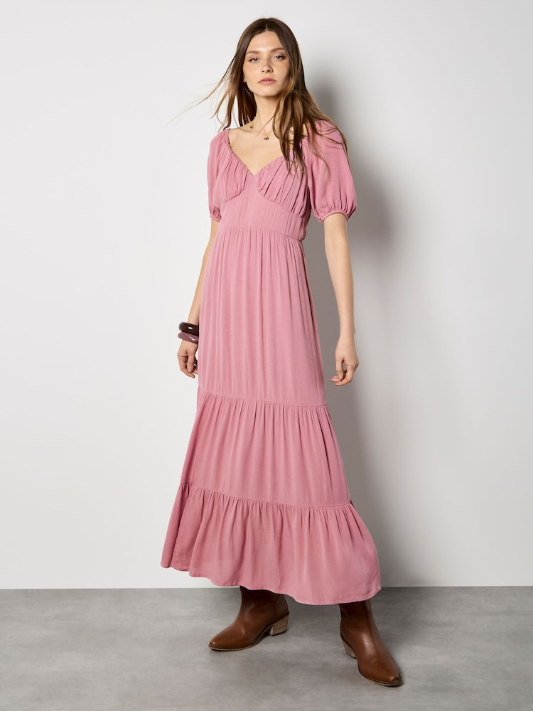 Apricot Pink Crinkle Tiered Maxi Dress - Image 2 of 5