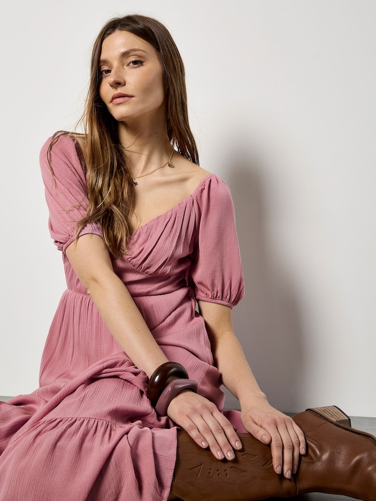 Apricot Pink Crinkle Tiered Maxi Dress - Image 5 of 5