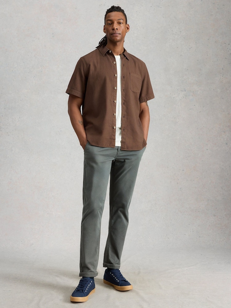 White Stuff Brown Ely Linen Short Sleeve Shirt - Image 1 of 6