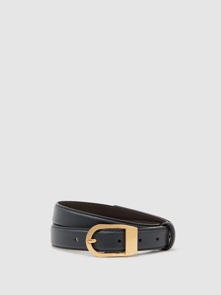 Reiss Navy Hazel Leather Curved-Buckle Belt - Image 1 of 3