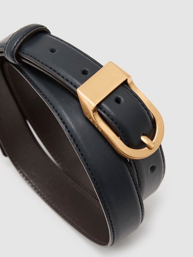 Reiss Navy Hazel Leather Curved-Buckle Belt - Image 3 of 3