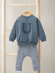 Mamas & Papas Blue Wild West Sweat Top & Leggings Set - Image 1 of 4