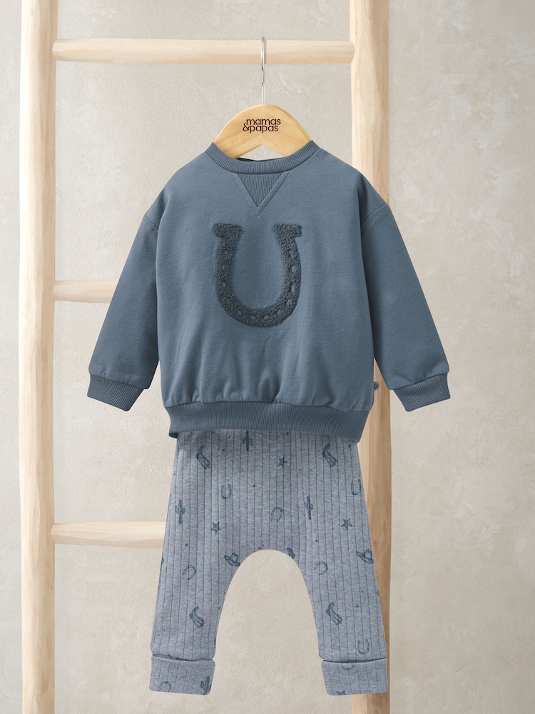 Mamas & Papas Blue Wild West Sweat Top & Leggings Set - Image 1 of 4