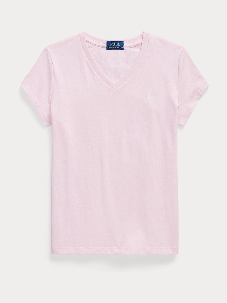 Rose - T-shirt Polo Ralph Lauren en jersey à col en V - Image 1 de 2