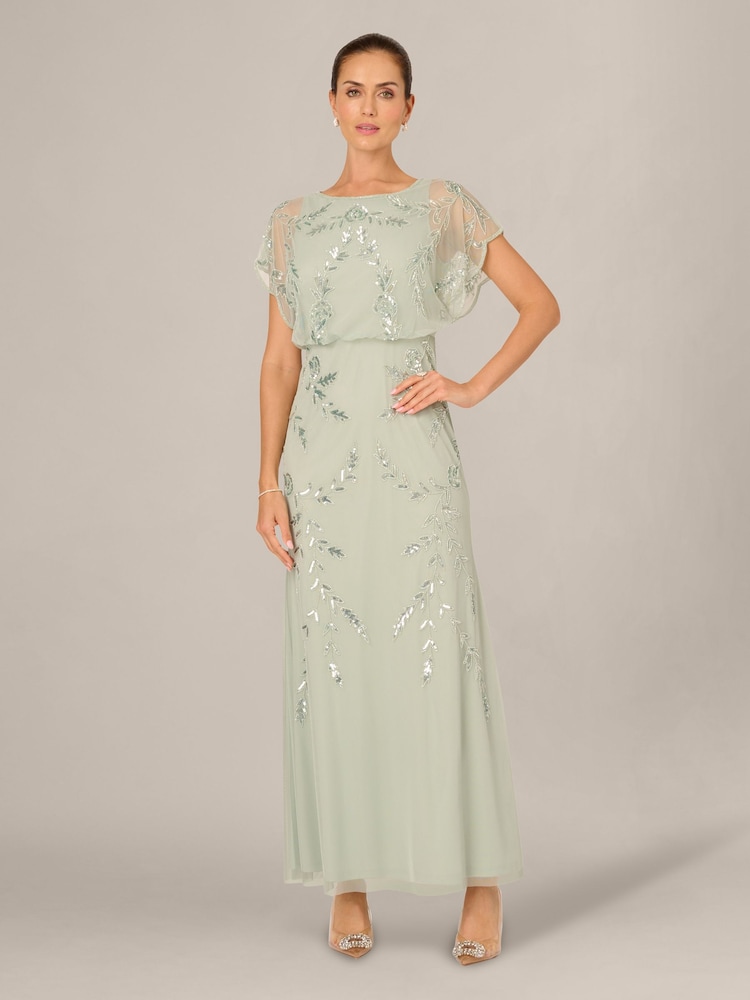 Adrianna Papell Green Studio Beaded Flutter Blouson Dress - Image 1 of 6