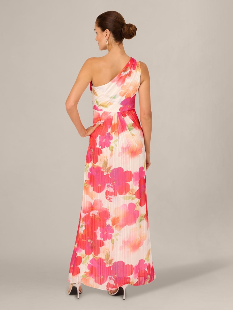 Adrianna Papell Pink One Shoulder Chiffon Gown - Image 2 of 6 Adrianna Papell Pink One Shoulder Chiffon Gown - Image 2 of 6