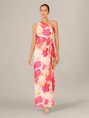 Adrianna Papell Pink One Shoulder Chiffon Gown - Image 4 of 6