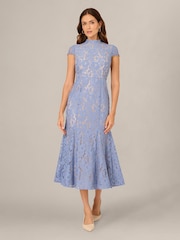 Adrianna Papell Blue Ankle Length Lace Dress - Image 1 of 6